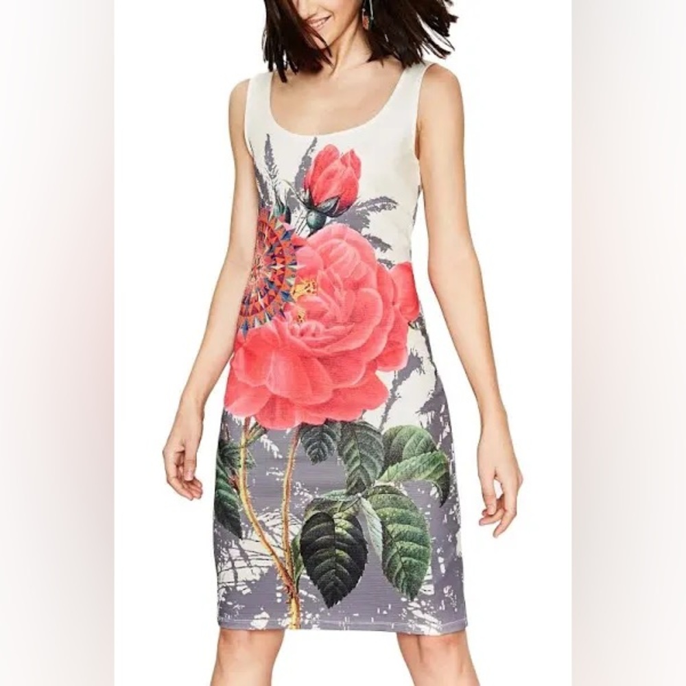 Desigual Sharyka Floral Print Tank Dress Ceam Pink size Medium